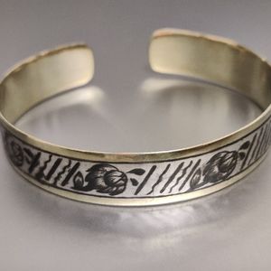 Vintage Soviet Gilt Silver Niello Cuff Bracelet